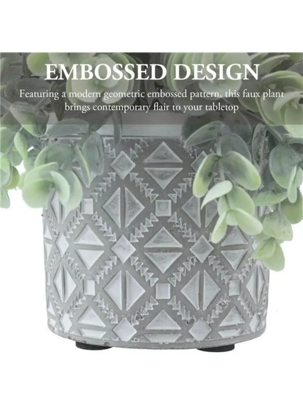 Artificial eucalyptus plant faux greenery in gray concrete pot home office decor